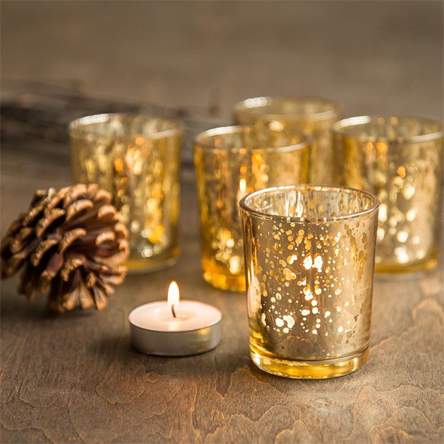 Cosmetic Round Customized Gold Glass Candle Jar