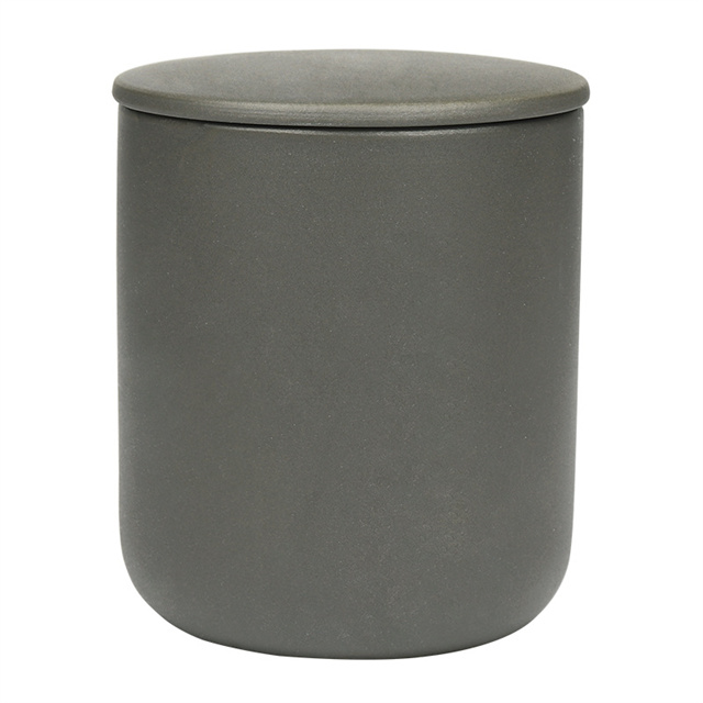 Custom Matte Grey Ceramic Candle Cup With Lid Decoration