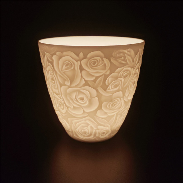 White Embossed Ceramic Unique Candle Jar