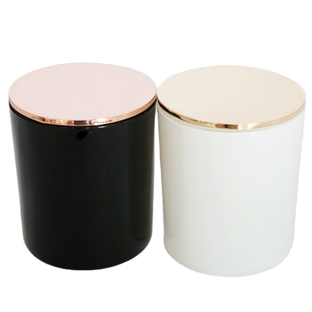 Black White Glass Candle Vessels With Gold Lid