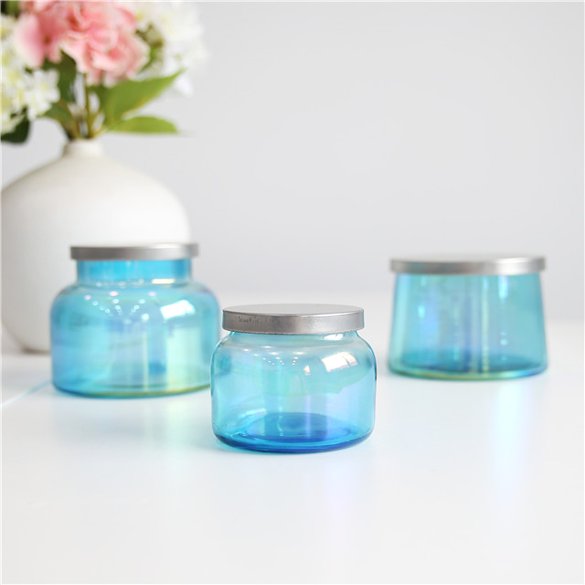 Crafts Blue Candle Vessel With Lid 