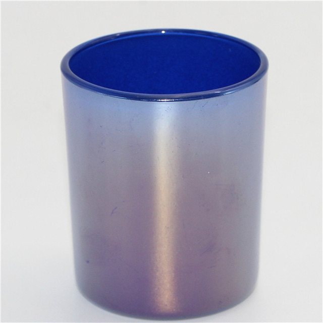 Blue Iridescent Printed Glass Candle Jar