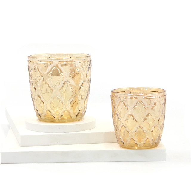 Embossed Pattern Transparent Amber Candle Jar