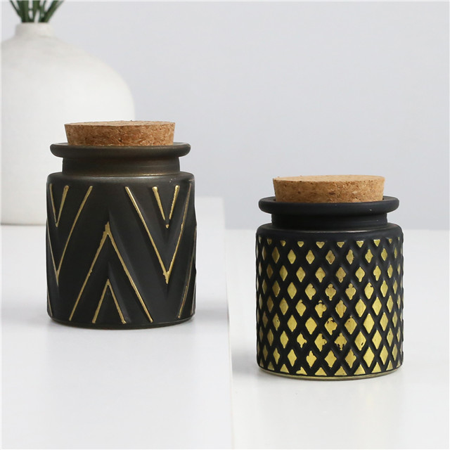 Embossed Matte Black Glass Candle Jar
