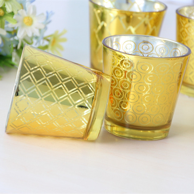 Gold Electroplating Metal Engraved Candle Jar